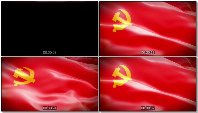 党徽画在红绸上随风飘动的视频素材
