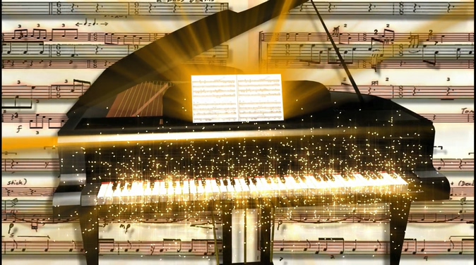唯美梦幻的金色粒子钢琴发光视频素材