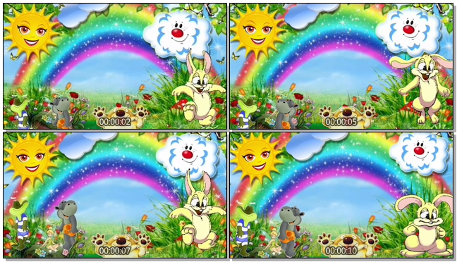 卡通动物彩虹背景视频素材