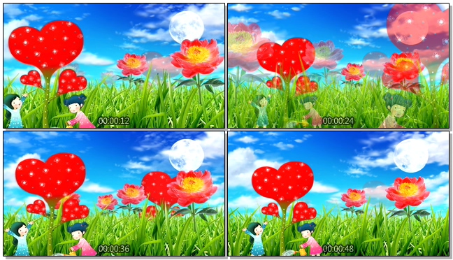 可爱卡通人物种出爱心花朵的视频素材