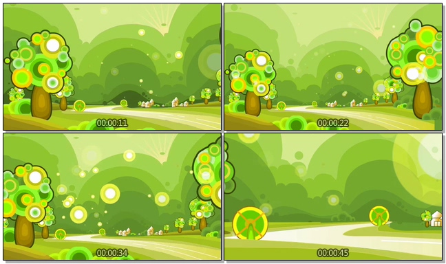卡通森林中绿色粒子飞舞的视频素材