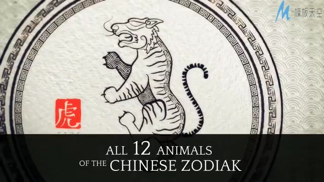 中国传统素描十二生肖迎接新年的ae模板
