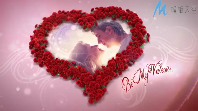 浪漫唯美的心形玫瑰花展示爱情相册的ae模板
