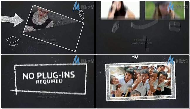 黑板画风格学校主题视频展示AE模板