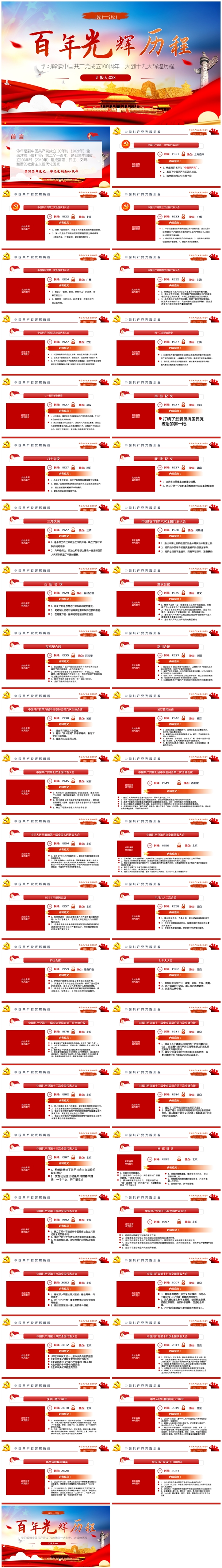 中国共产党成立100周年一大到十九大辉煌历程ppt模板